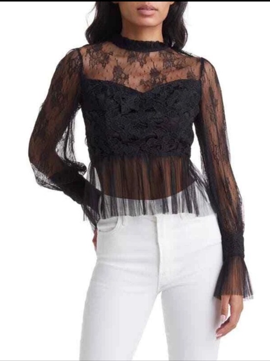 Vici Tops - VICI Black Pleated Lace Peplum Blouse Size Medium